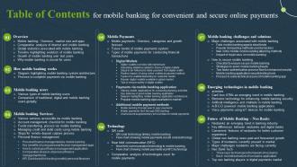 Table Of Contents For Mobile Banking For Convenient And Secure Online Payments Fin SS
