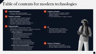 Table Of Contents For Modern Technologies