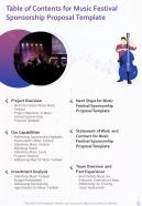 Table Of Contents For Music Festival Sponsorship Proposal Template One Pager Sample Example Document