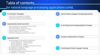 Table Of Contents For Natural Language Processing Applications Ppt Icon Demonstration