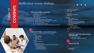 Table Of Contents For Netflix Blue Ocean Strategy Ppt Infographic Template Files