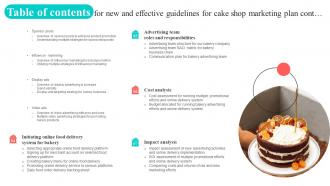 Table Of Contents For New And Effective Guidelines For Cake Shop Marketing Plan MKT SS V Visual Appealing