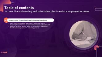Table Of Contents For New Hire Onboarding And Orientation Plan To Reduce Employee Turnover