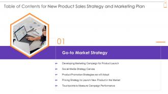 Table Of Contents For New Product Sales Strategy And Marketing Plan