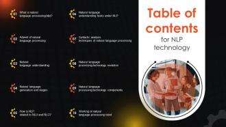 Table Of Contents For NLP Technology Ppt Infographic Template Example Topics