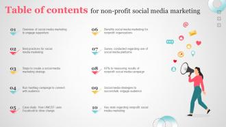 Table Of Contents For Non-Profit Social Media Marketing Non Profit Social Media Marketing