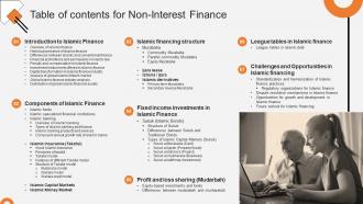 Table Of Contents For Non Interest Finance