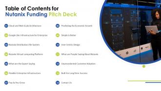 Table of contents for nutanix funding pitch deck ppt slides objects