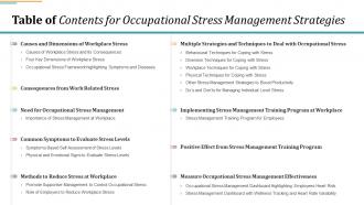 Table Of Contents For Occupational Stress Management Strategies