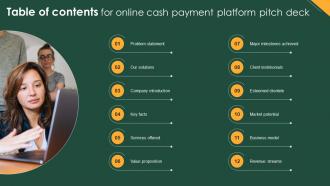 Table Of Contents For Online Cash Payment Platform Pitch Deck