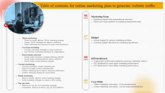 Table Of Contents For Online Marketing Plan To Generate Website Traffic MKT SS V Image Idea