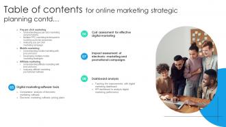 Table Of Contents For Online Marketing Strategic Planning MKT SS Analytical Graphical