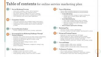 Table Of Contents For Online Service Marketing Plan