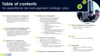 Table Of Contents For Operational Risk Management Strategic Plan