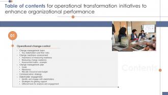 Table Of Contents For Operational Transformation Initiatives To Enhance Organizational CM SS V