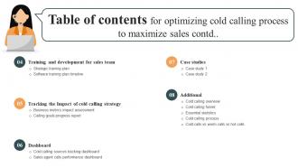 Table Of Contents For Optimizing Cold Calling Process To Maximize Sales SA SS Designed Images