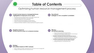 Table Of Contents For Optimizing Human Resource Management Process