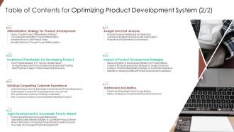 Table of contents for optimizing product development system