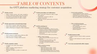 Table Of Contents For OTT Platform Marketing Strategy For Customer Acquisition Strategy SS V