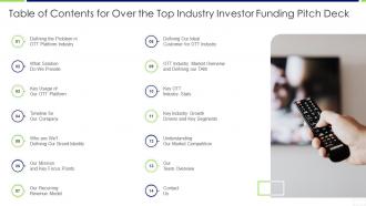 Table of contents for over the top industry investor funding pitch deck