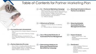 Table of contents for partner marketing plan ppt inspiration