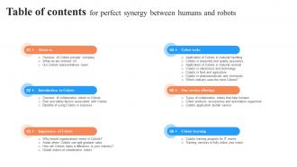Table Of Contents For Perfect Synergy Between Humans And Robots