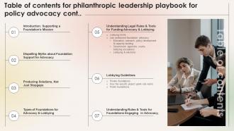 Table Of Contents For Philanthropic Leadership Playbook For Policy Advocacy Cont