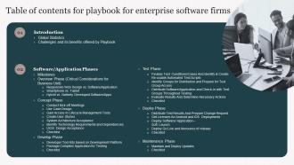 Table Of Contents For Playbook For Enterprise Software Firms
