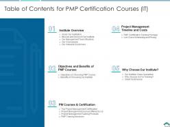 Table of contents for pmp certification courses it