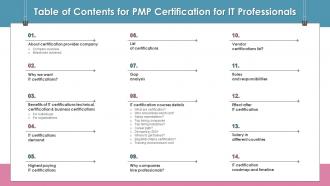 Table Of Contents For Pmp Certification For It Professionals