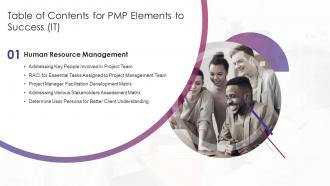 Table Of Contents For PMP Elements To Success IT Resource