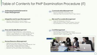 Table of contents for pmp examination procedure it key elements of project management it