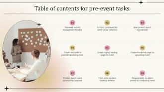 Table Of Contents For Pre Event Tasks Ppt Powerpoint Presentation Layouts Topics