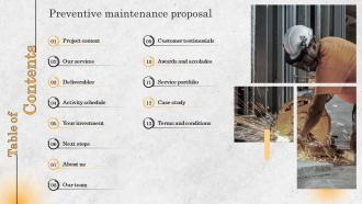Table Of Contents For Preventive Maintenance Proposal Ppt Ideas Example File