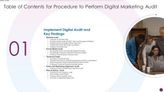 Table Of Contents For Procedure To Perform Digital Marketing Audit Ppt Slides Inspiration