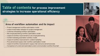 Table Of Contents For Process Improvement Strategies To Increase Operational Efficiency