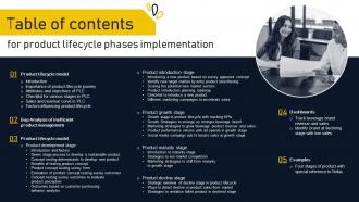 Table Of Contents For Product Lifecycle Phases Implementation