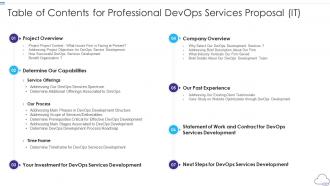 Table of contents for professional devops services proposal it
