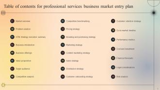Table Of Contents For Professional Services Business Market Entry Plan GTM SS V