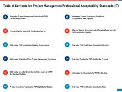 Table of contents for project management professional acceptability standards it