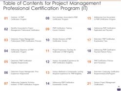 Table of contents for project management professional certification program it
