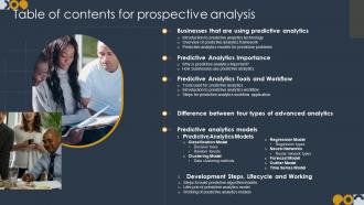 Table Of Contents For Prospective Analysis Ppt Powerpoint Presentation File Slides