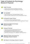 Table Of Contents For Psychology Research Proposal One Pager Sample Example Document