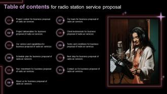 Table Of Contents For Radio Station Service Proposal Ppt Slides Pictures