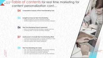 Table Of Contents For Real Time Marketing For Content Personalization MKT SS V Professionally Compatible