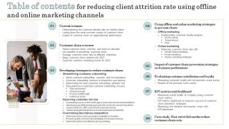 Table Of Contents For Reducing Client Attrition Rate Using Offline And Online Marketing Channels