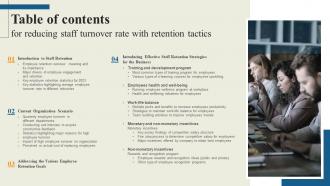 Table Of Contents For Reducing Staff Turnover Rate With Retention Tactics