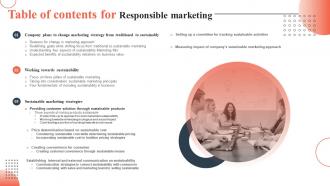 Table Of Contents For Responsible Marketing Ppt Powerpoint Presentation Layouts Ideas