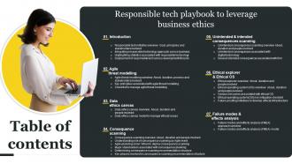 Table Of Contents For Responsible Tech Playbook To Leverage Business Ethics Ppt Ideas Gridlines