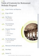 Table Of Contents For Restaurant Website Proposal One Pager Sample Example Document